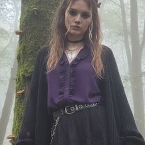 Vintage Sheer V-Neck Long Sleeve Ruffled Button Down Blouse Sz Sm Fairygrunge